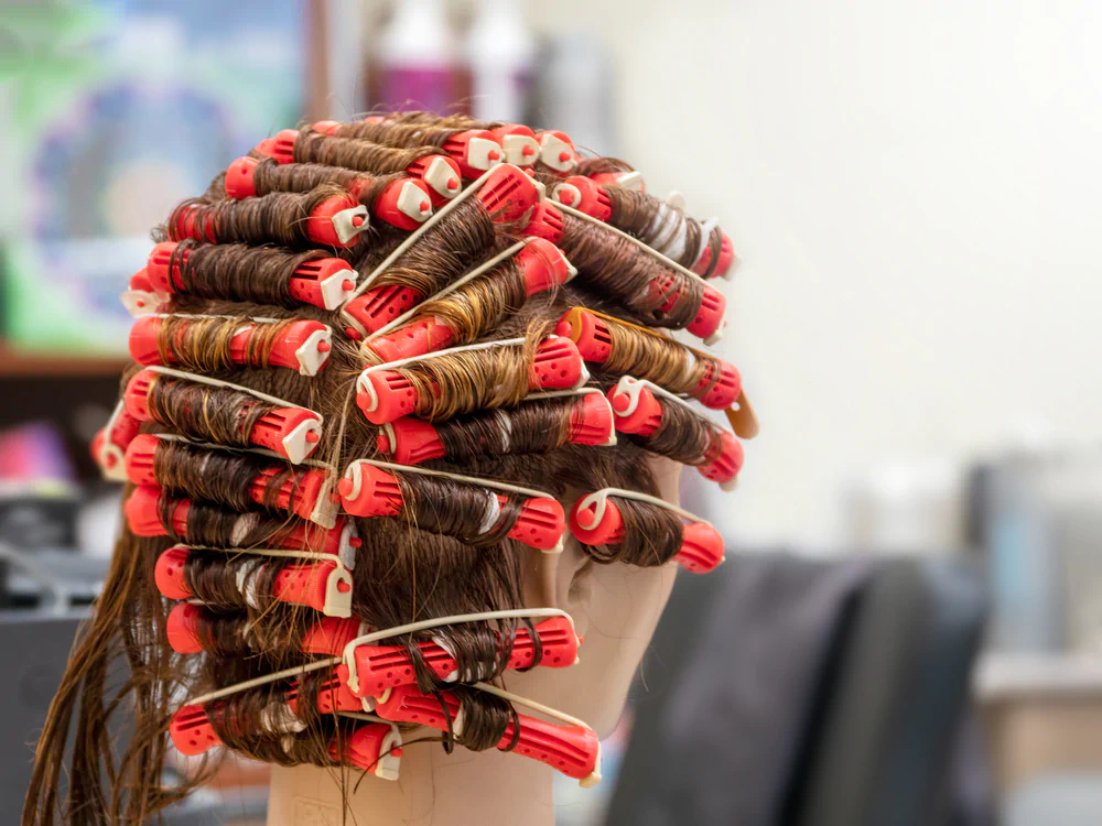 Cosmetology mannequin spiral perm