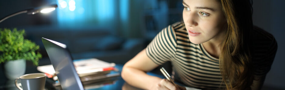 Young woman taking online classes