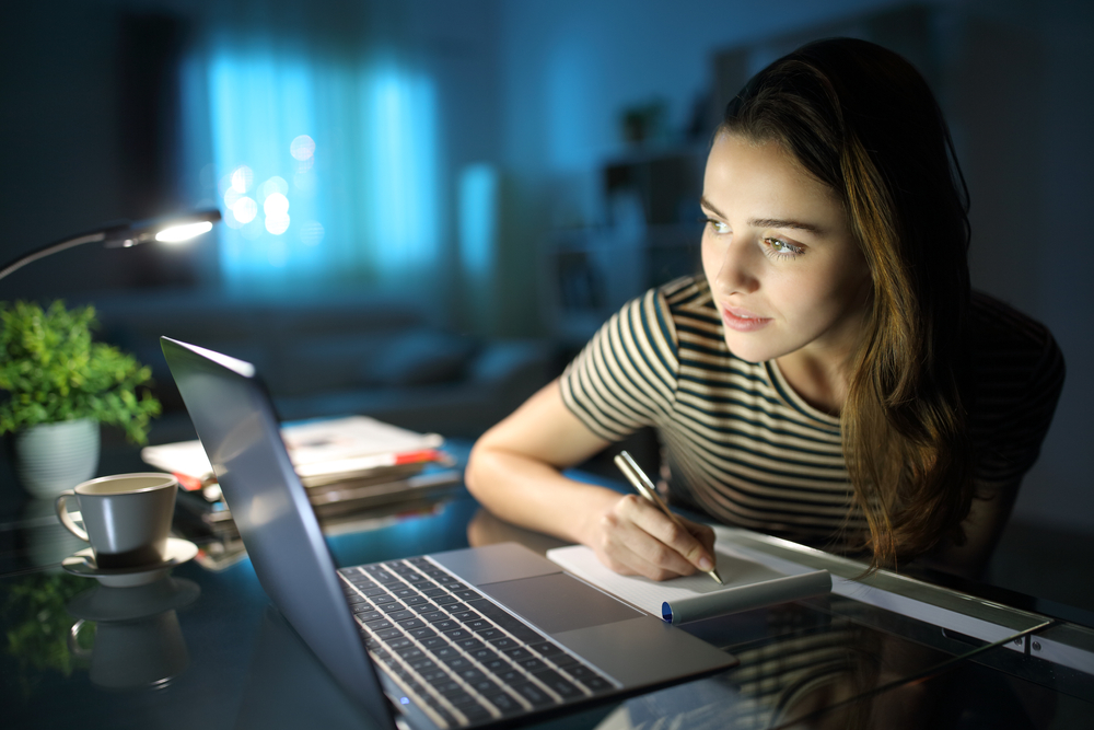 Young woman taking online classes